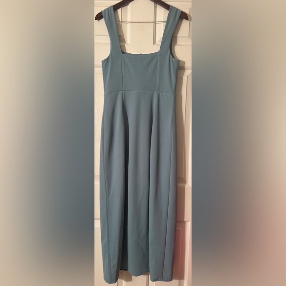 NWT SHOW ME YOUR MUMU Large Eden Stretch Midi French Blue Square Neck High Slit - Picture 4 of 13